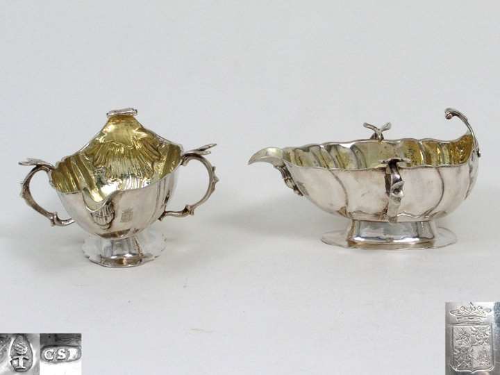 German Silver Sauce Boats, Gilt Inside